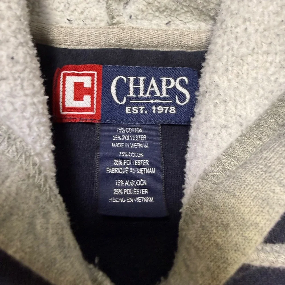 Vintage Chaps Hoodie Mens XL Navy Blue Grey Pullover Established 1978 Logo
